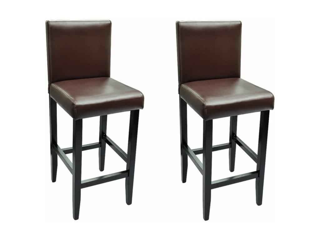 Set of 2 dark brown faux leather bar stools