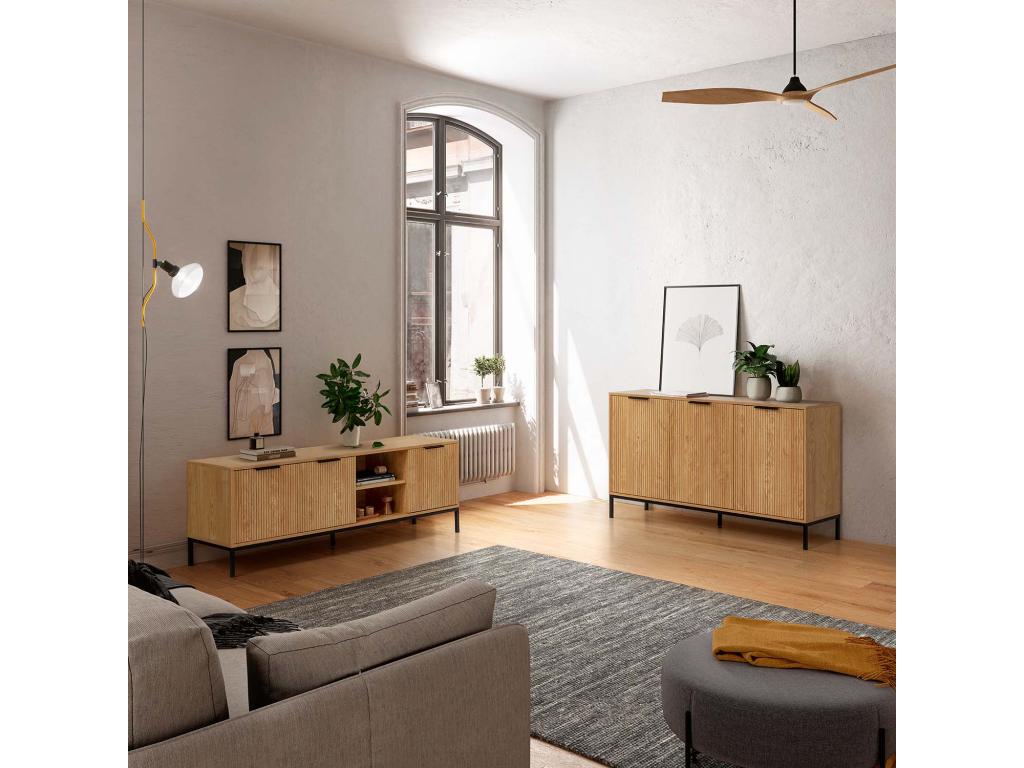 Meublori 3-door TV stand, wood color