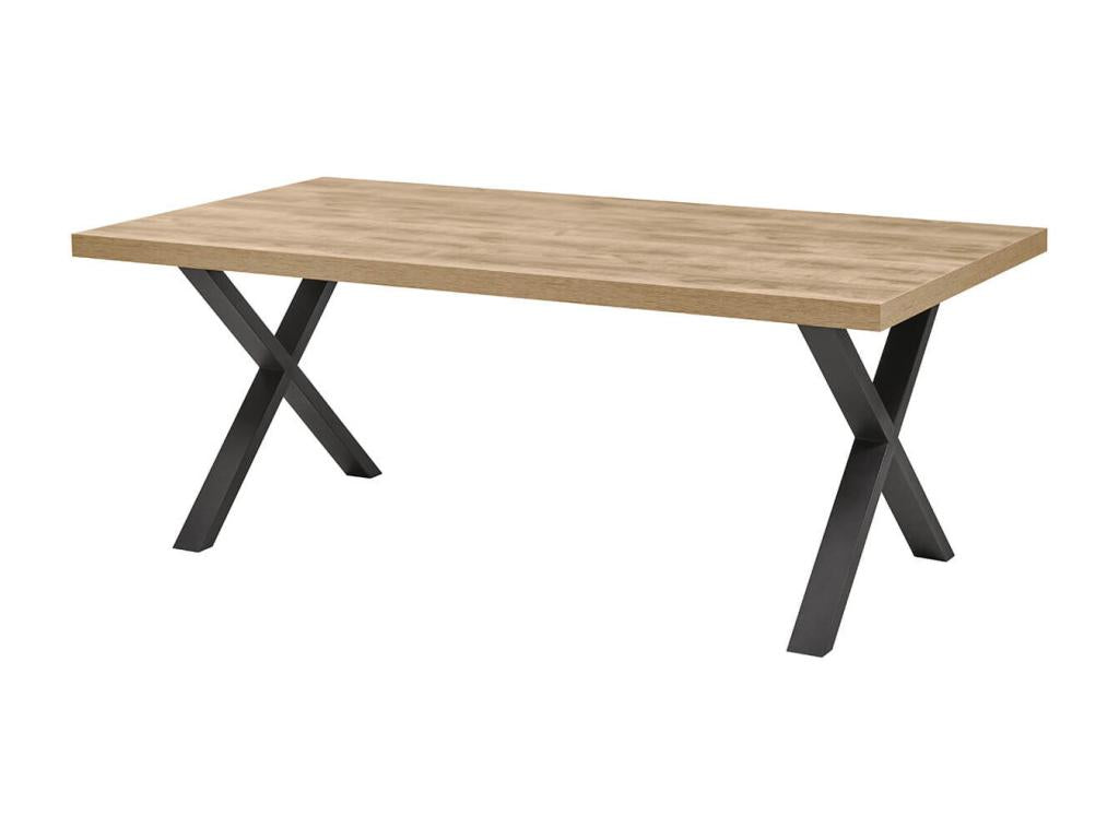 Meublori - 170cm Table, Wood Look, Black Powder-Coated Metal X-Shaped Legs