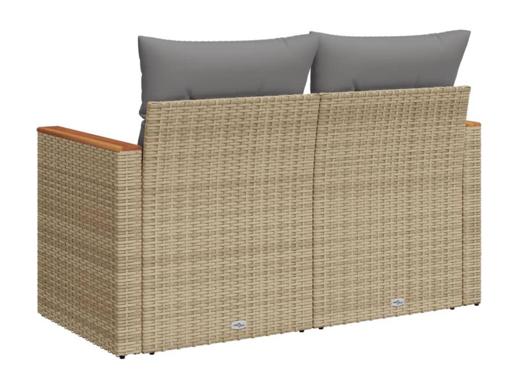 Garden sofa with cushions, 2-seater beige woven resin