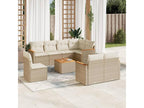9-piece garden furniture set with cushions, beige woven resin