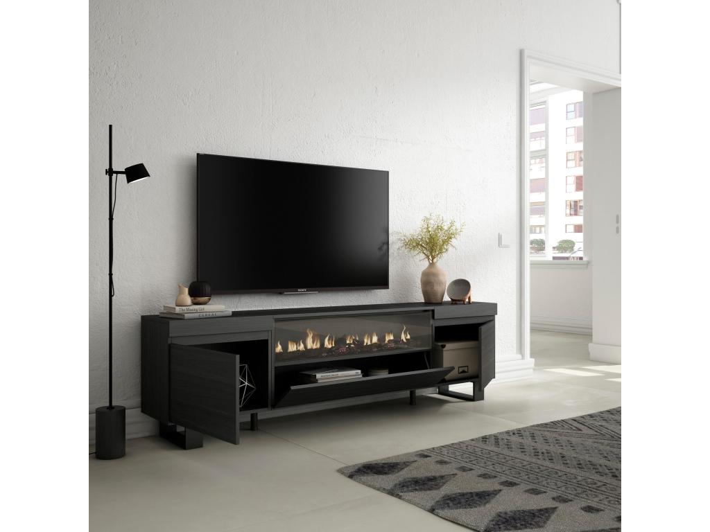 TV Stand/Bench 200x57x35cm For TVs up to 80" Electric Fireplace Industrial Design Black
