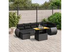 8-piece garden furniture set with cushions, black woven resin