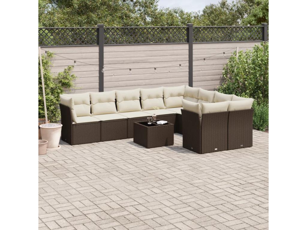 10-piece garden furniture set with brown resin wicker cushions