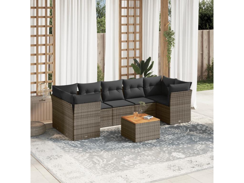 8-piece garden furniture set with grey resin wicker cushions TIIG88136