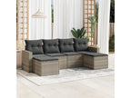 6-piece garden furniture set with light grey cushions, woven resin