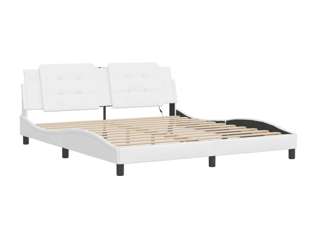 Bed frame with LED lights, black, 180x200 cm, faux leather