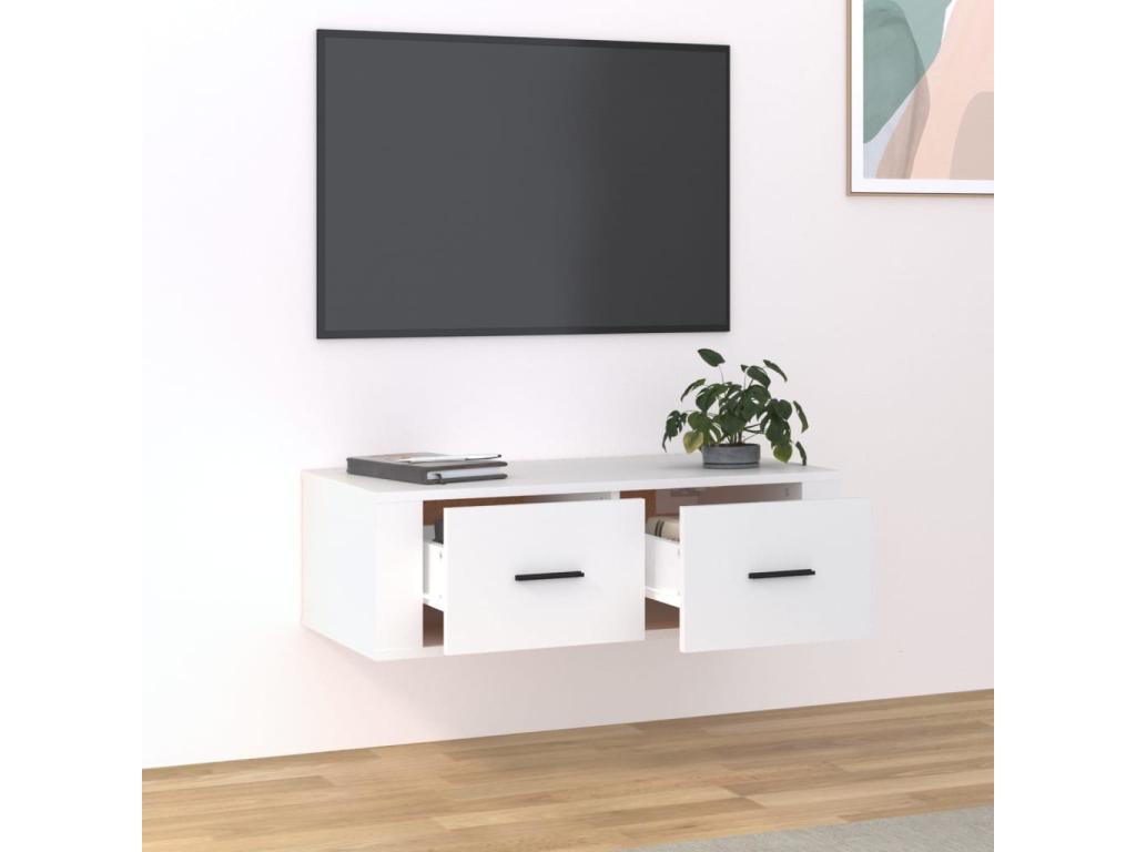 Wall-mounted TV unit, white, 80x36x25 cm, engineered wood