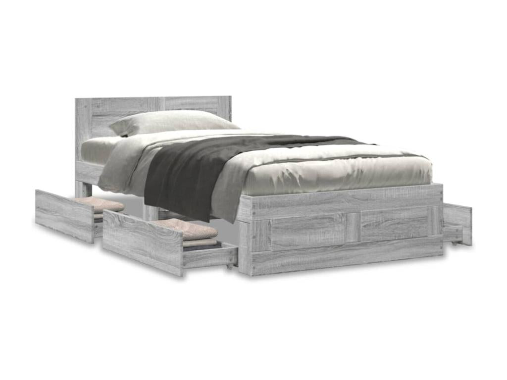 Bed frame and headboard without mattress, Meublori grey, 100x200 cm