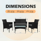 4 Piece Patio Conversation Wicker Furniture Set, Outdoor Rattan Sectional Furniture Set With Cushions