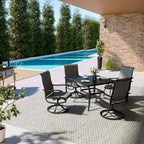 5-Piece Metal Outdoor Patio Dining Set with Square Table and Textilene Swivel Chairs