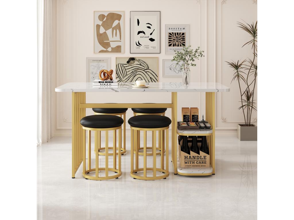 Folding retractable dining set with dining table and 4 chairs, 120 x 80 x 75cm, white oak