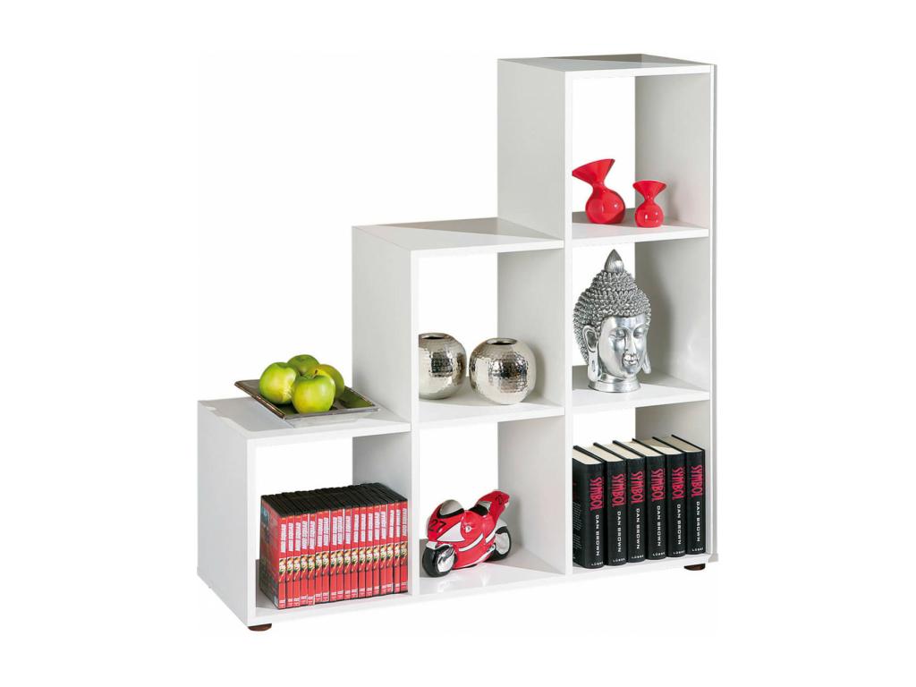 Meublori - Staircase Shelf with 6 Compartments, White