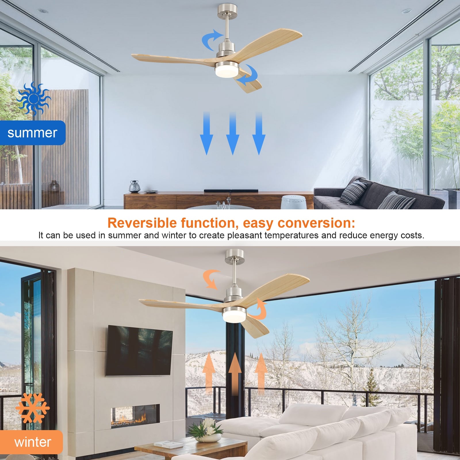Sofucor 52 Indoor Wood Ceiling Fan Light with Remote, Integrated Light Optional