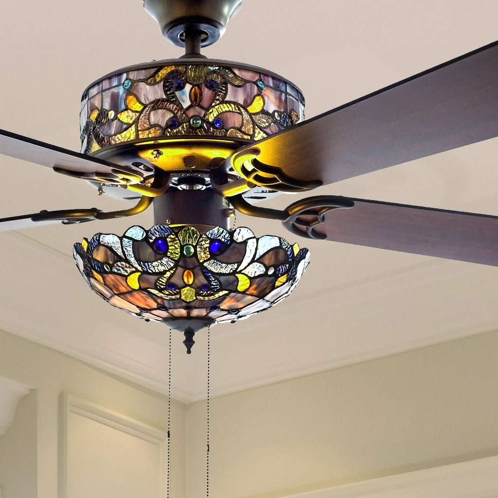 Copper Grove Guasipati 52-inch Tiffany-style Magna Carta Ceiling Fan - 52L x 52W x 16.5