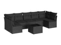 8-piece garden furniture set with cushions, black woven resin