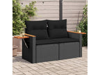 Garden sofa with cushions, 2-seater, black woven resin