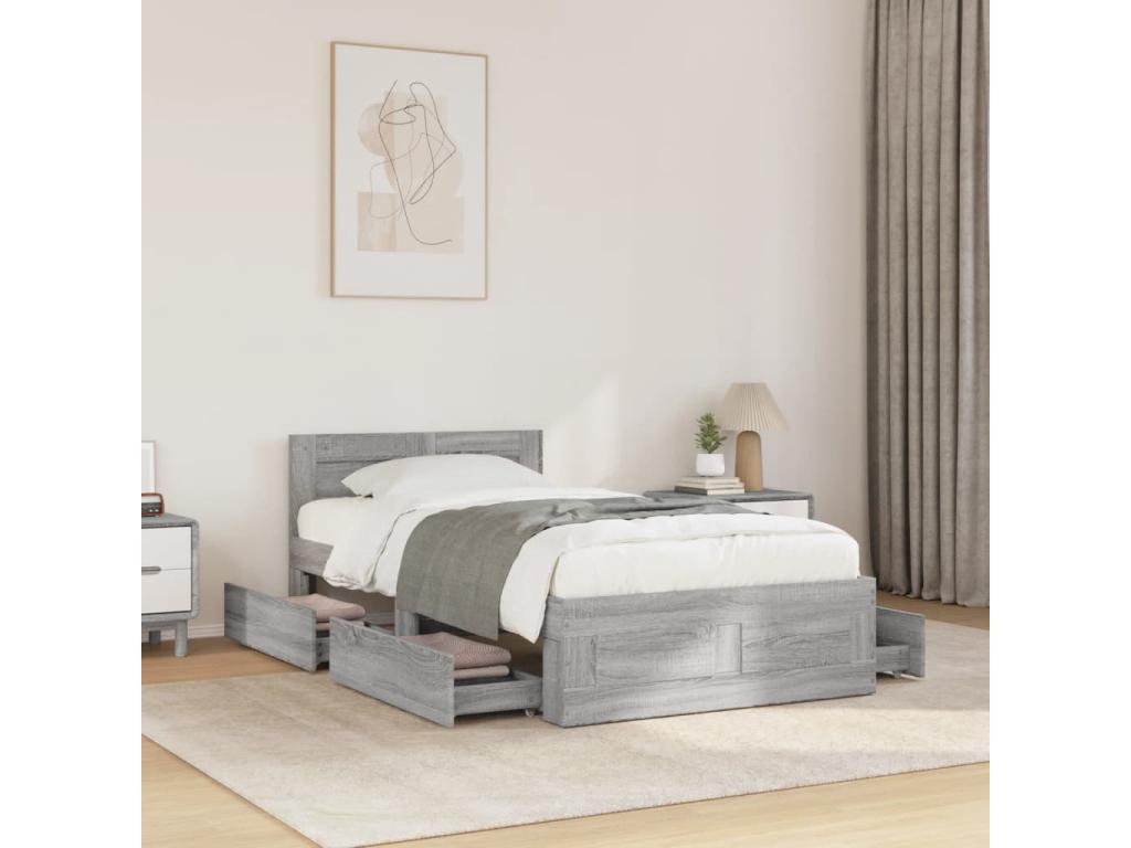 Bed frame and headboard without mattress, Meublori grey, 100x200 cm