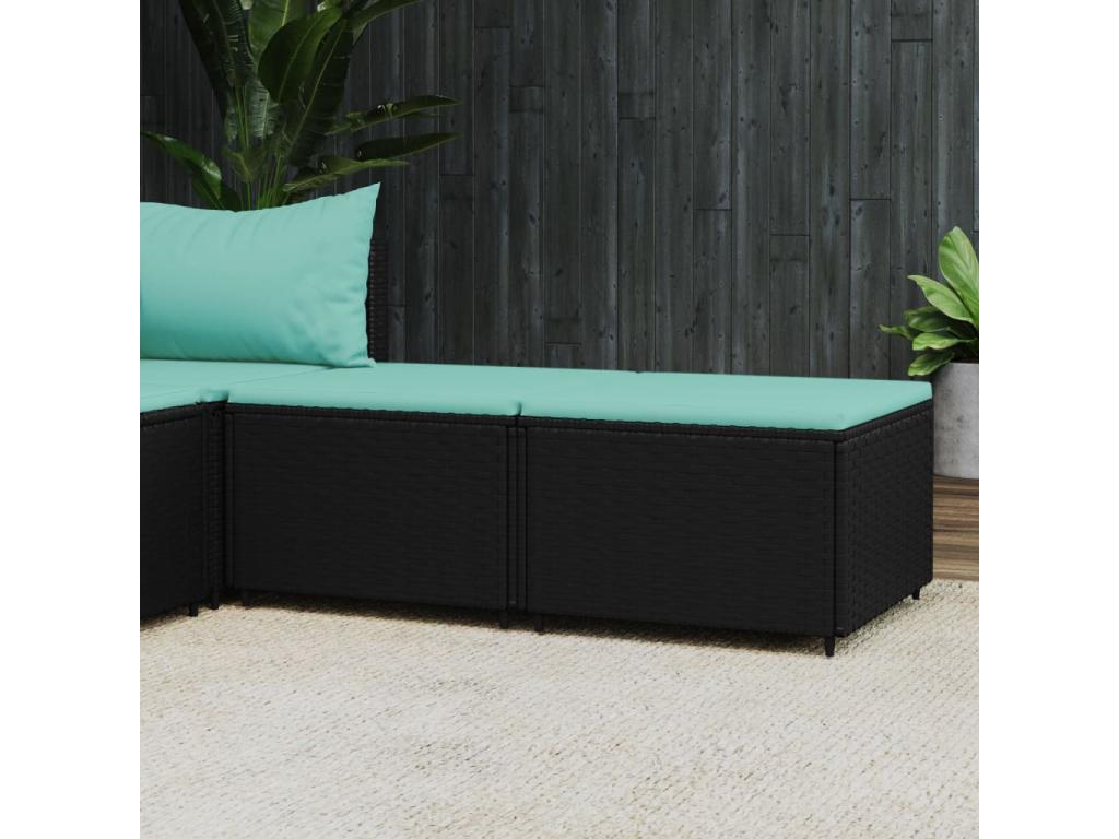 Garden footrest with cushions, 2 pcs, black woven resin