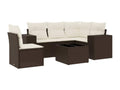 Garden furniture set with cushions, 6 pieces, brown woven resin