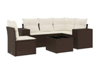 Garden furniture set with cushions, 6 pieces, brown woven resin