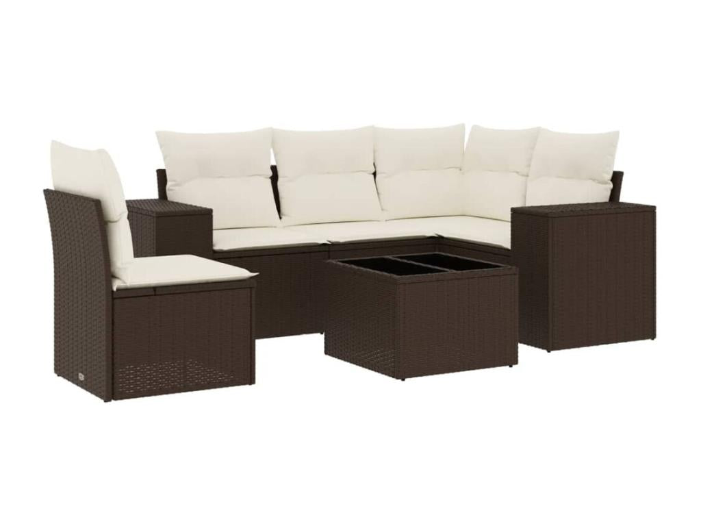 Garden furniture set with cushions, 6 pieces, brown woven resin