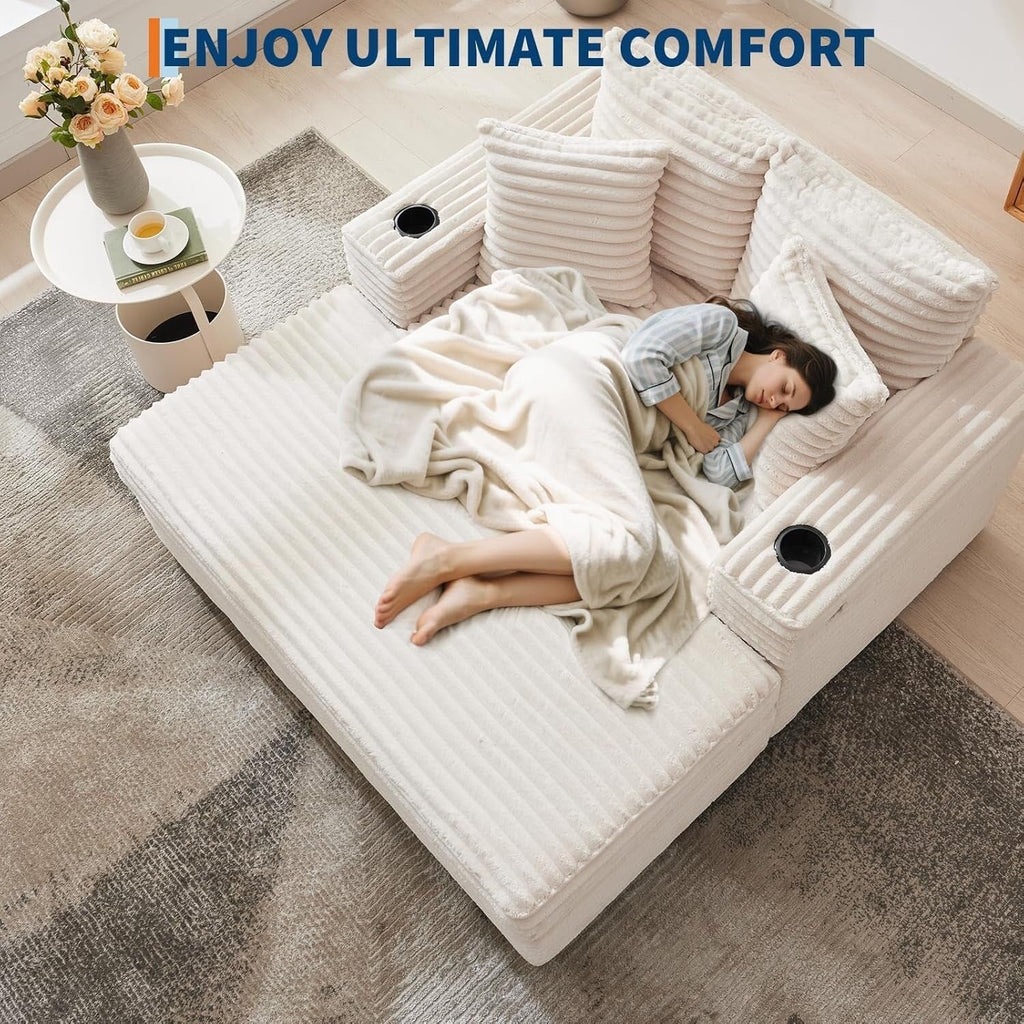 54'' Upholstered Sofa Bed with Pillows and Arms Indoor Oversized Coffee Chair Comfortable Corduroy Sleeper Sofa