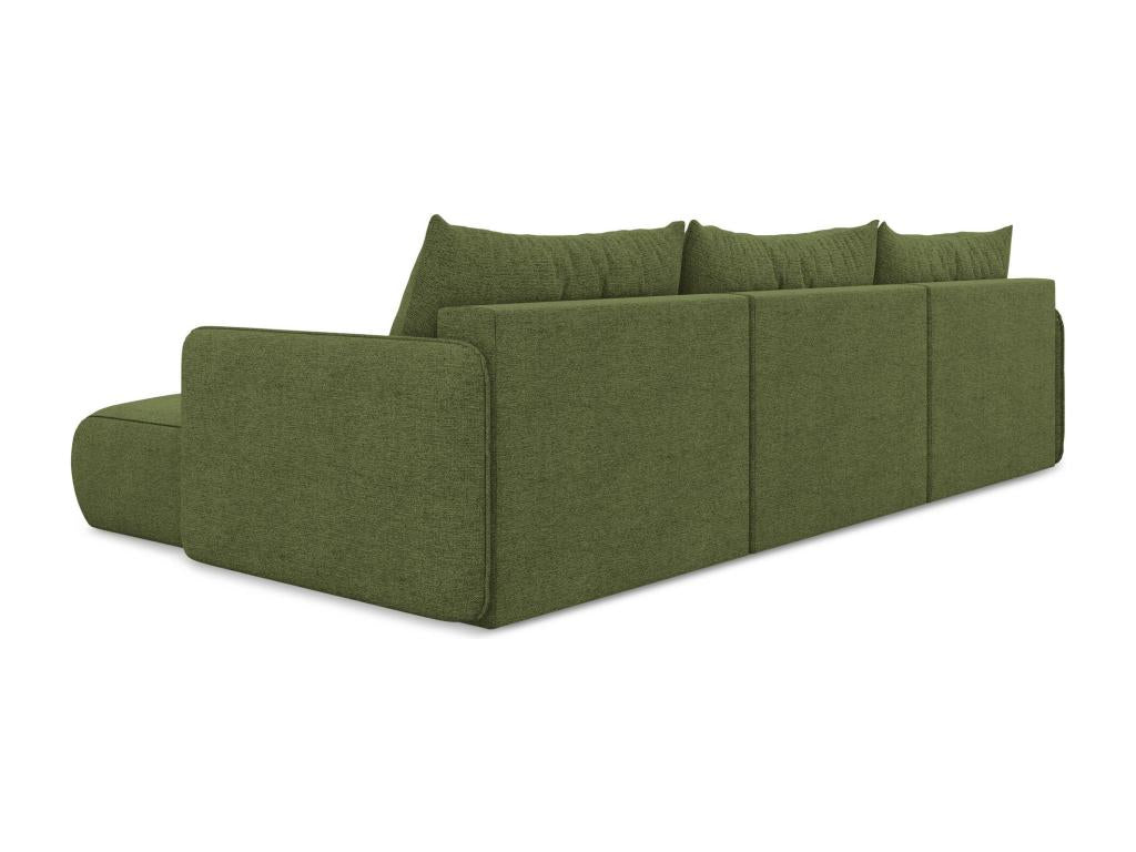 Panoramic corner sofa bed in chenille fabric - bottle green - Meublori