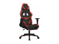 Massage gaming chair with footrest, black/red faux leather