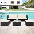 Laviecasa YMEW03183 Black Wicker Resin Garden Furniture Set with 1 Sofa and Storage