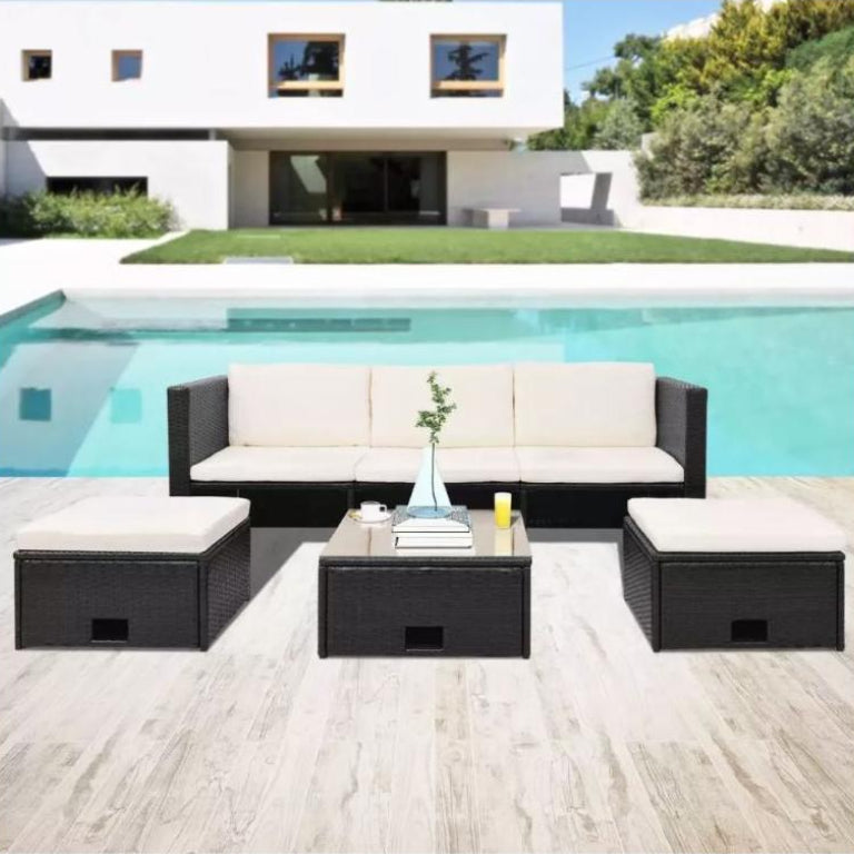 Laviecasa YMEW03183 Black Wicker Resin Garden Furniture Set with 1 Sofa and Storage