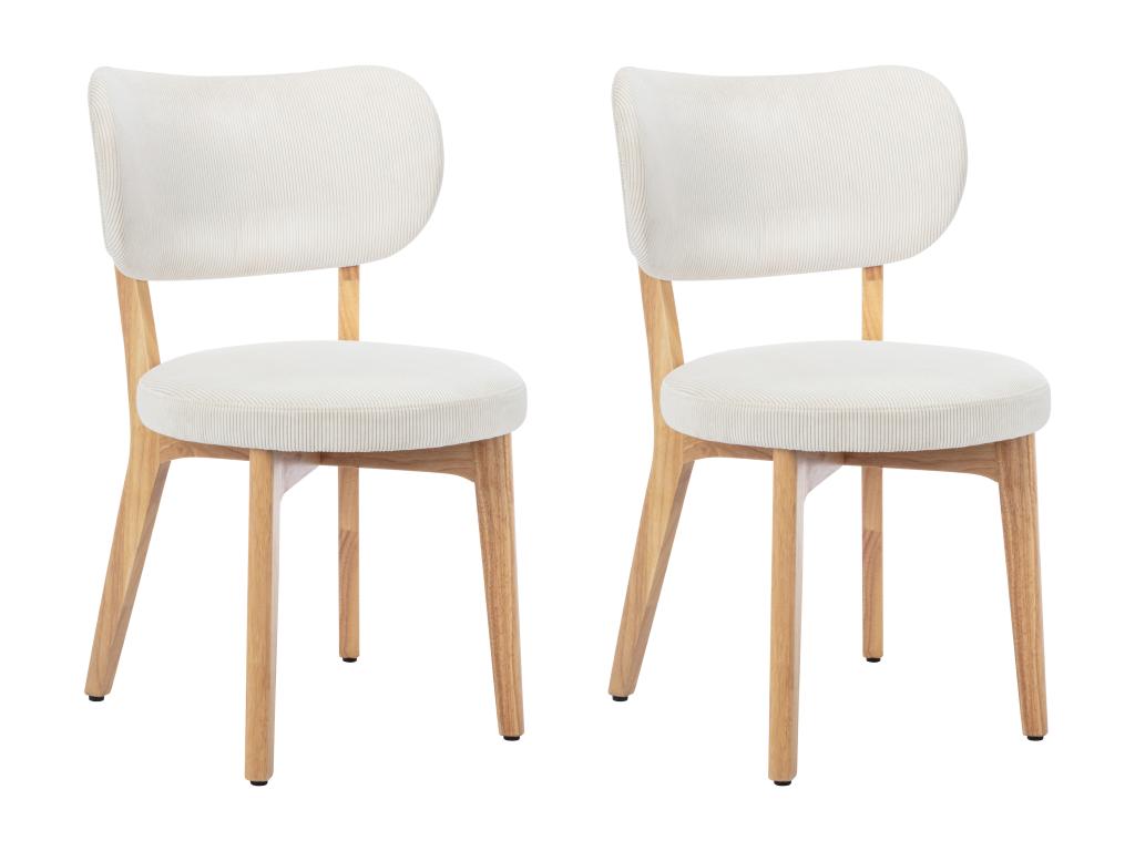 Set of 2 corduroy and rubberwood chairs - White - Meublori