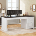 Farmhouse Executive Desk Home Office Desk File Drawer Monitor Stand Power Outlet