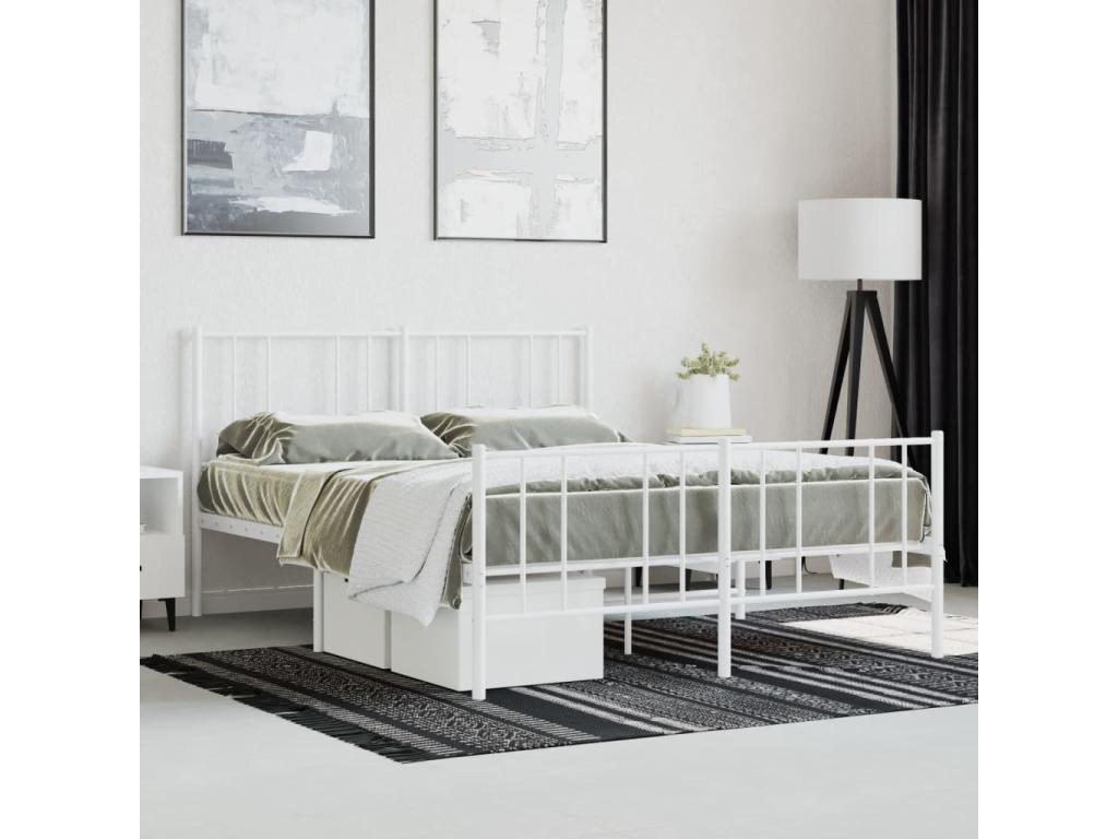 Metal bed frame with white headboard/footboard 140x190cm