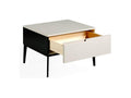 Meublori White Bedside Table with 1 Drawer, Lacquered Wood and Black Steel