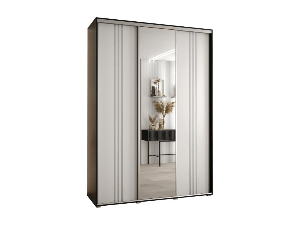 Meublori 7 Sliding Door Wardrobe 235.2/170/45 3 Doors Black/White/Silver