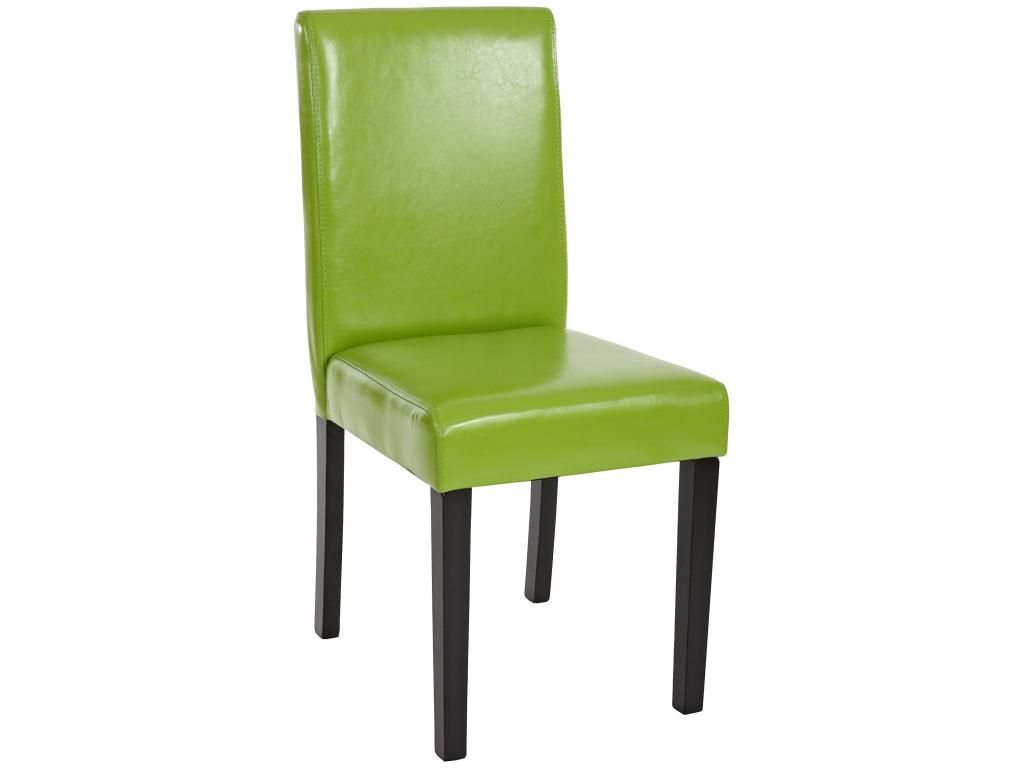 Set of 2 Meublori dining chairs in green faux leather with dark legs