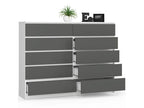 Large chest of drawers for the living room, Meublori K160 White, 160 cm, 10 drawers, Graphite Grey front, 160x40x121 cm