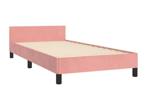 Pink velvet bed frame without mattress, 100x200 cm
