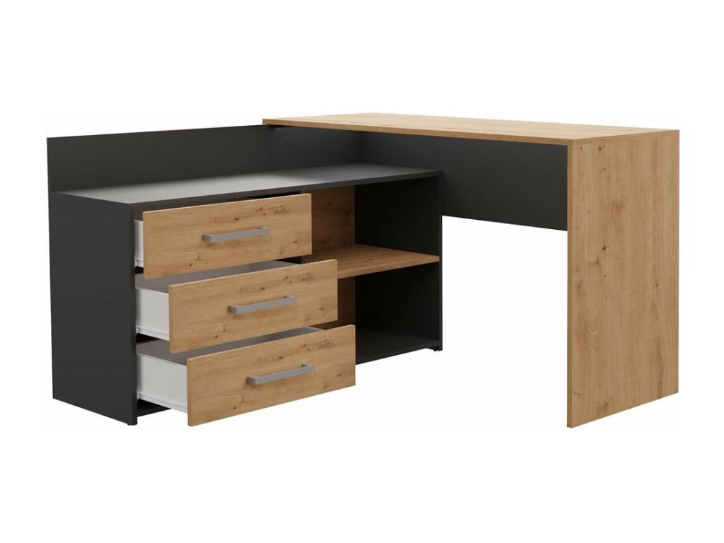 Meublori corner desk with 3 drawers, anthracite and oak wood, 120x50x76 cm