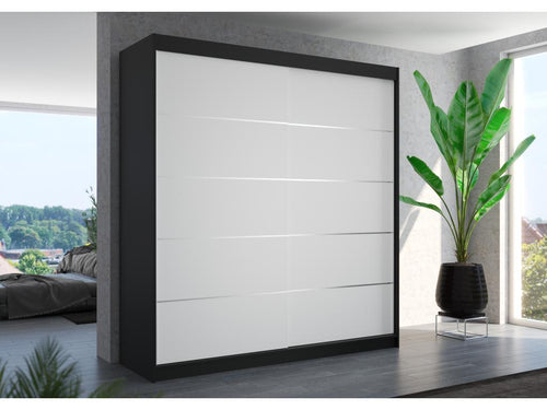 Black and white 2-door sliding wardrobe for adult bedroom by Meublori, 200cm