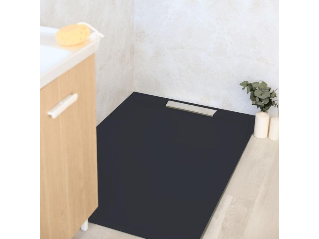 Meublori 90x150cm extra-flat shower tray in black slate-effect resin
