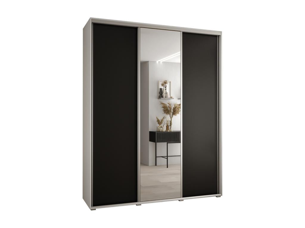 Meublori 3 Sliding Door Wardrobe 235.2/200/45 3 Doors White/Black/Silver
