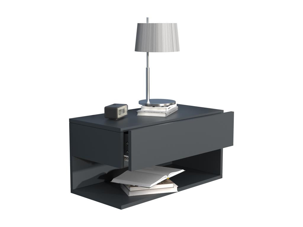 Meublori Wooden Wall Drawer, Wall-Mounted Nightstand, Drawer Console, Usal XL Nightstand, 60 cm, Anthracite