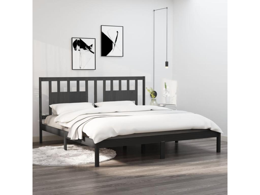 Bed frame without mattress, grey solid wood, 200x200 cm