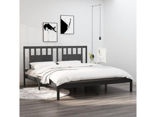 Bed frame without mattress, grey solid wood, 200x200 cm