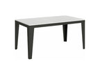 Extendable rectangular table for 6 to 12 people, L 160 to 264cm, white with dark grey steel legs, Laviecasa MCPK08507