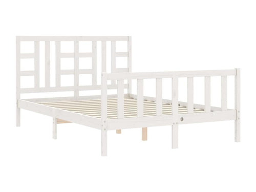 Bed frame with white double headboard, solid wood