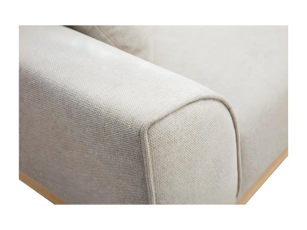 Meublori 3-seater Scandinavian sofa in beige textured velvet-effect fabric and light wood