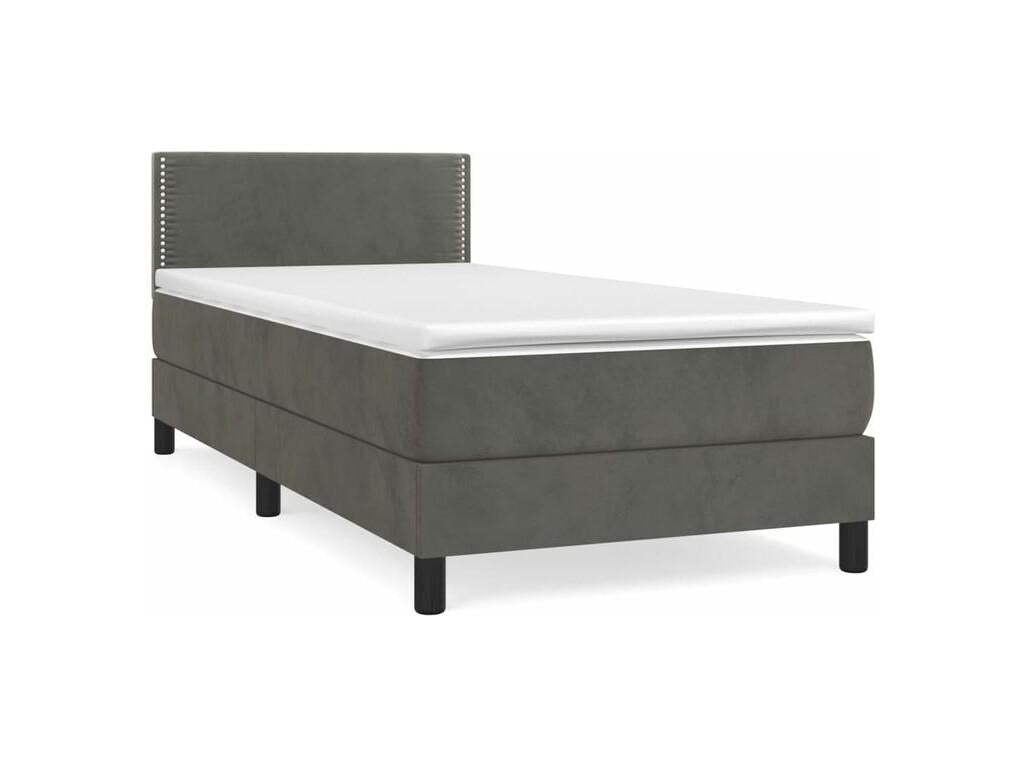 Meublori bed base and mattress, dark grey, 90x200 cm, velvet